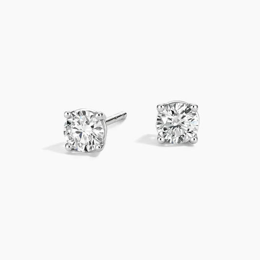 Lab diamond stud earrings in 14K white gold, fine jewelry by Delux Jewelry on white background
