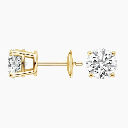 Lab grown diamond stud earrings in 14K yellow gold from Delux Jewelry on white background