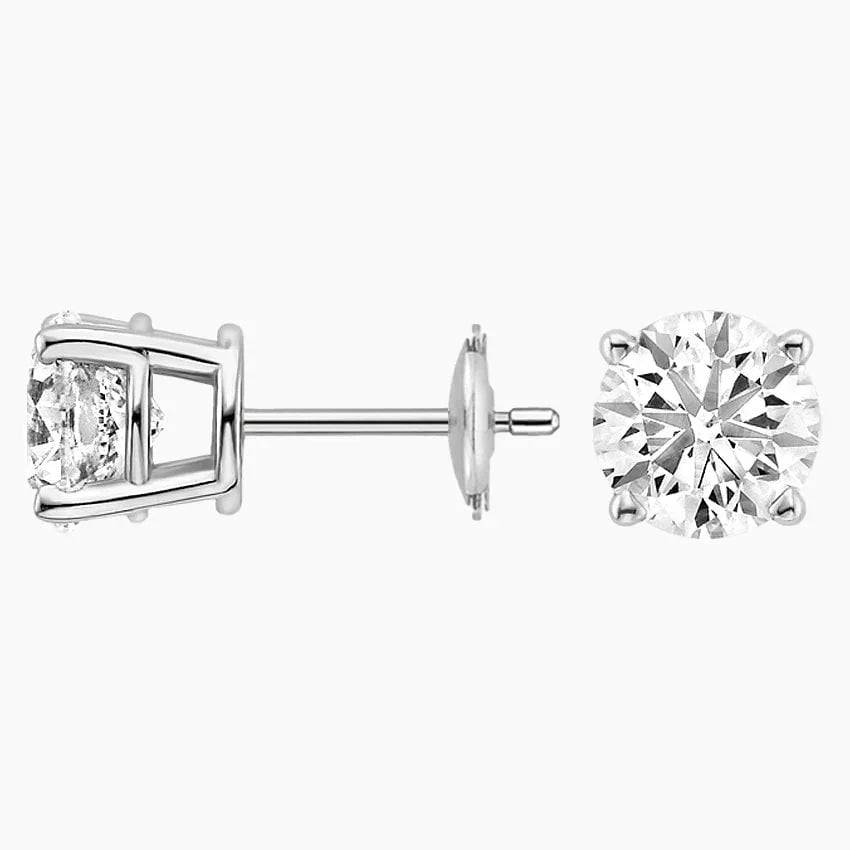 Lab grown diamond stud earrings in 14K white gold, round cut, Delux Jewelry