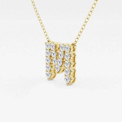 Yellow gold letter M pendant necklace with lab grown diamonds by Delux Jewelry