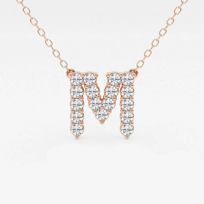 Rose gold necklace with lab grown diamond M initial pendant from Delux Jewelry