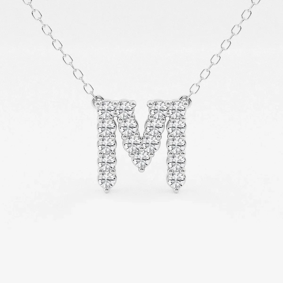 White gold lab grown diamond M initial pendant necklace by Delux Jewelry