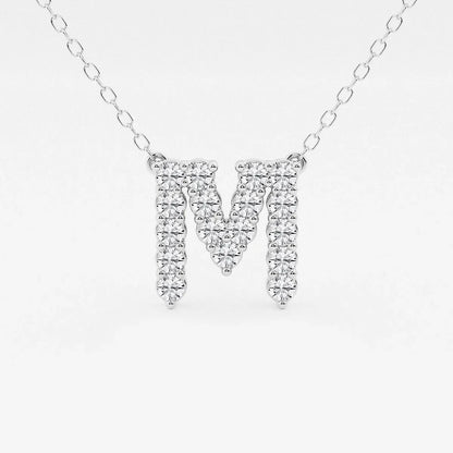 White gold lab grown diamond M initial pendant necklace by Delux Jewelry