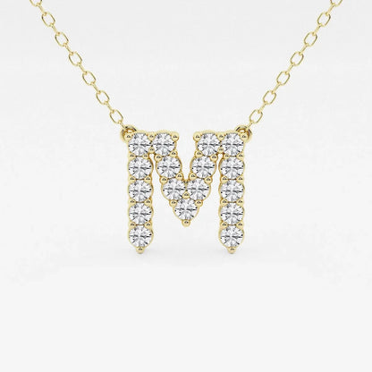 Gold necklace with lab grown diamond M initial pendant from Delux Jewelry