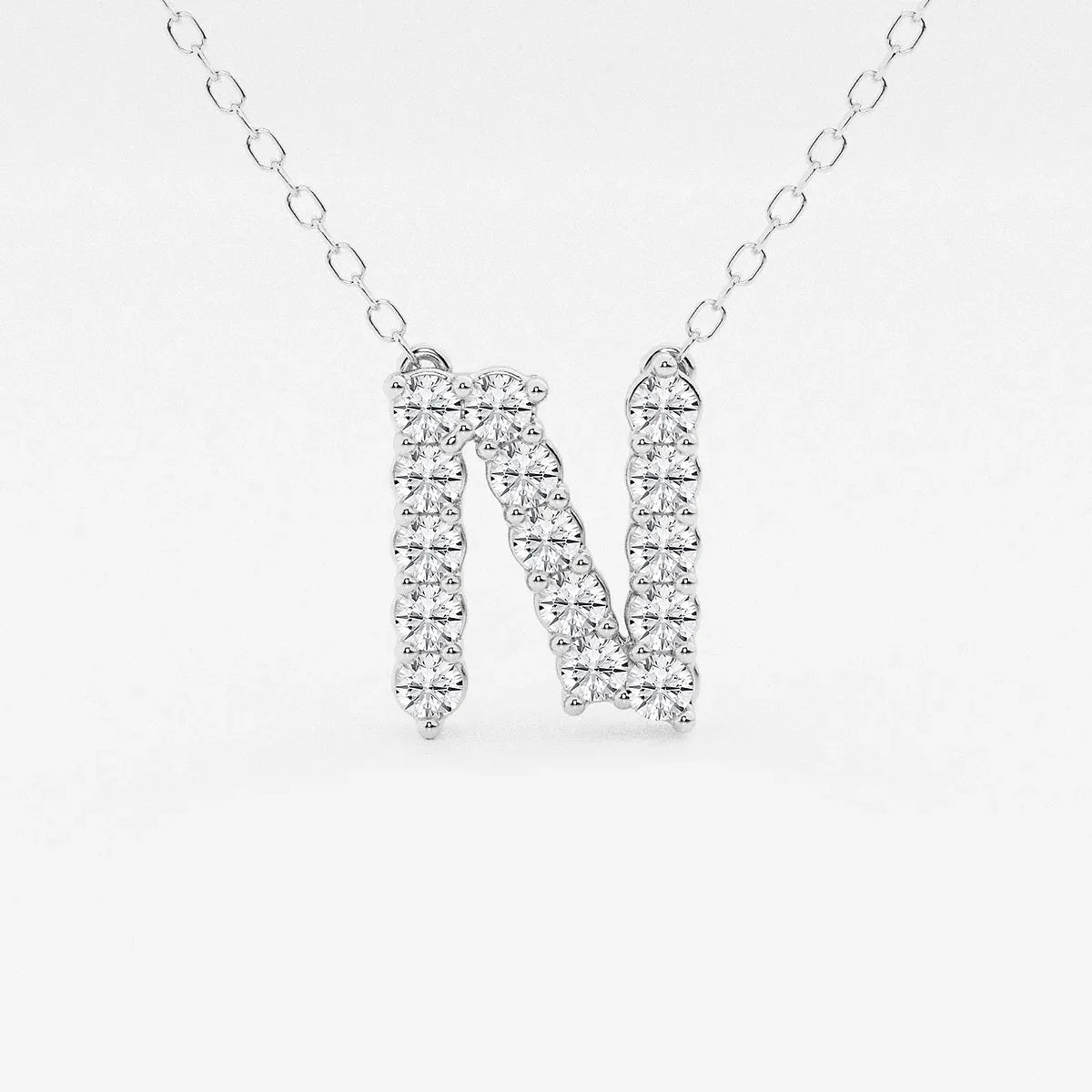 White gold necklace with lab grown diamond N initial pendant, Delux Jewelry