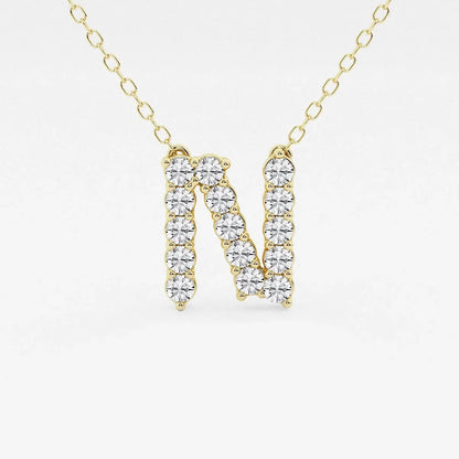 Yellow gold necklace with diamond letter N pendant, lab grown diamonds by Delux Jewelry