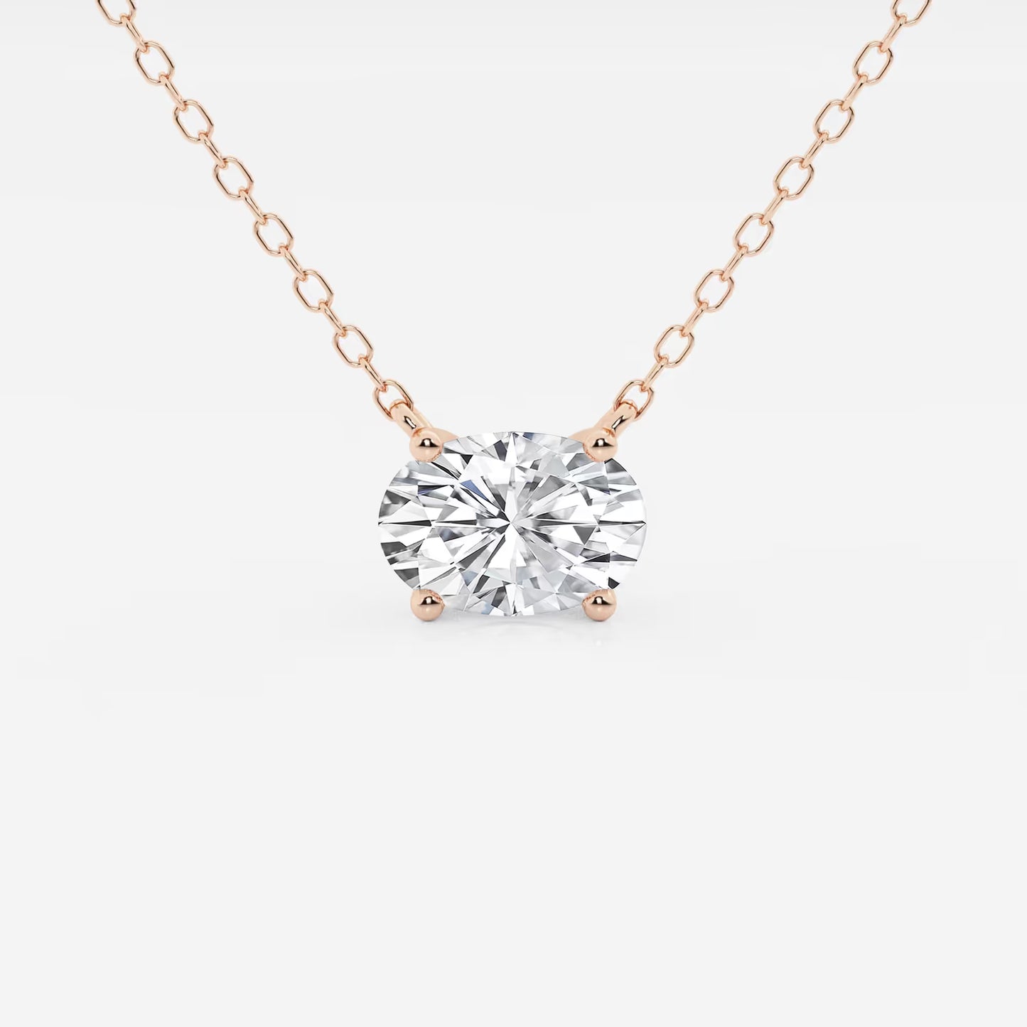 Rose gold oval lab grown diamond pendant necklace on delicate chain, Delux Jewelry
