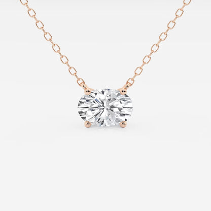 Rose gold oval lab grown diamond pendant necklace on delicate chain, Delux Jewelry