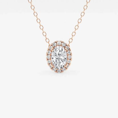 Oval rose gold pendant halo necklace with lab grown diamonds from Delux Jewelry