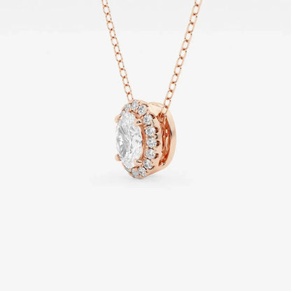 Oval rose gold pendant halo necklace with lab grown diamonds, Delux Jewelry
