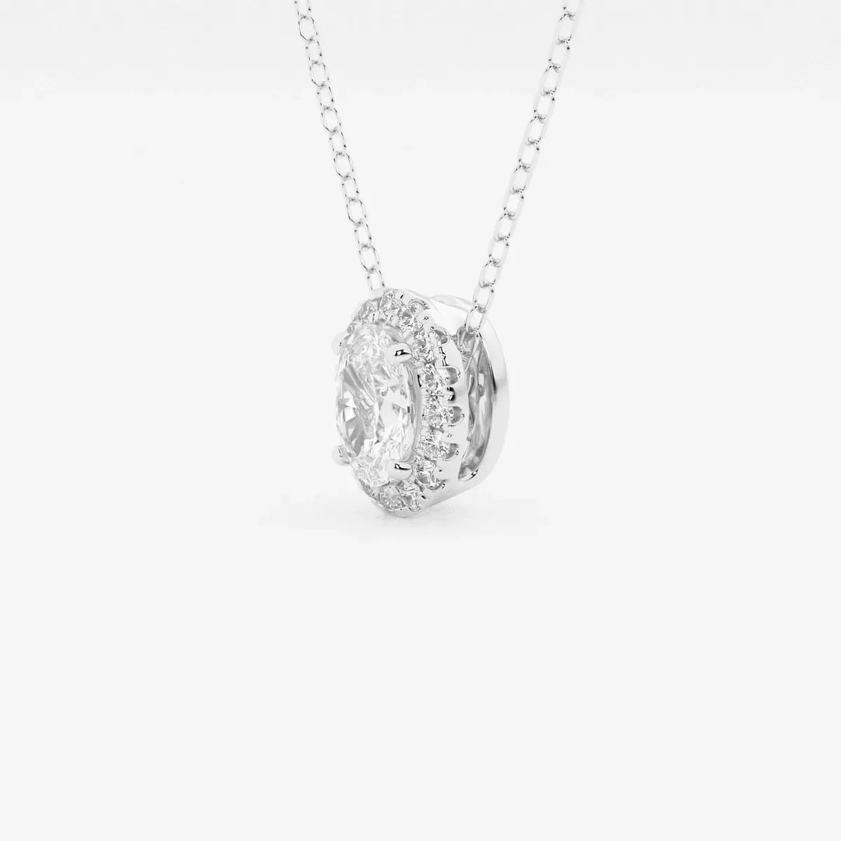 Oval halo pendant necklace with lab grown diamonds in white gold from Delux Jewelry