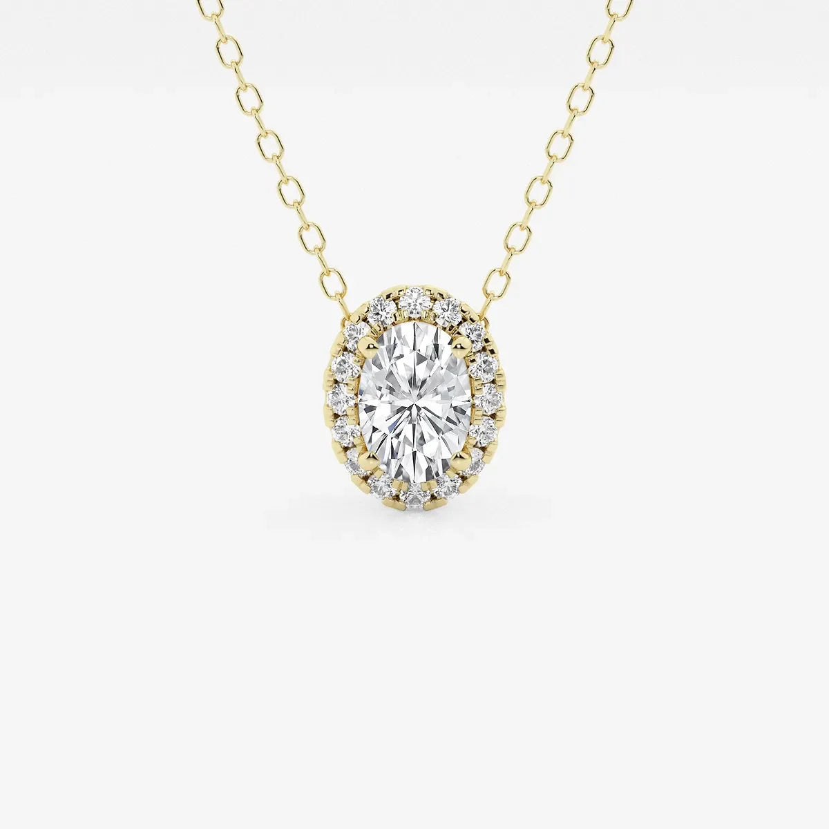 Oval lab grown diamond halo pendant on gold chain, Delux Jewelry fine jewelry