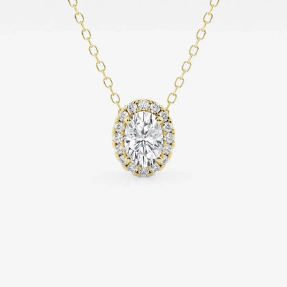 Oval lab grown diamond halo pendant on gold chain, Delux Jewelry fine jewelry