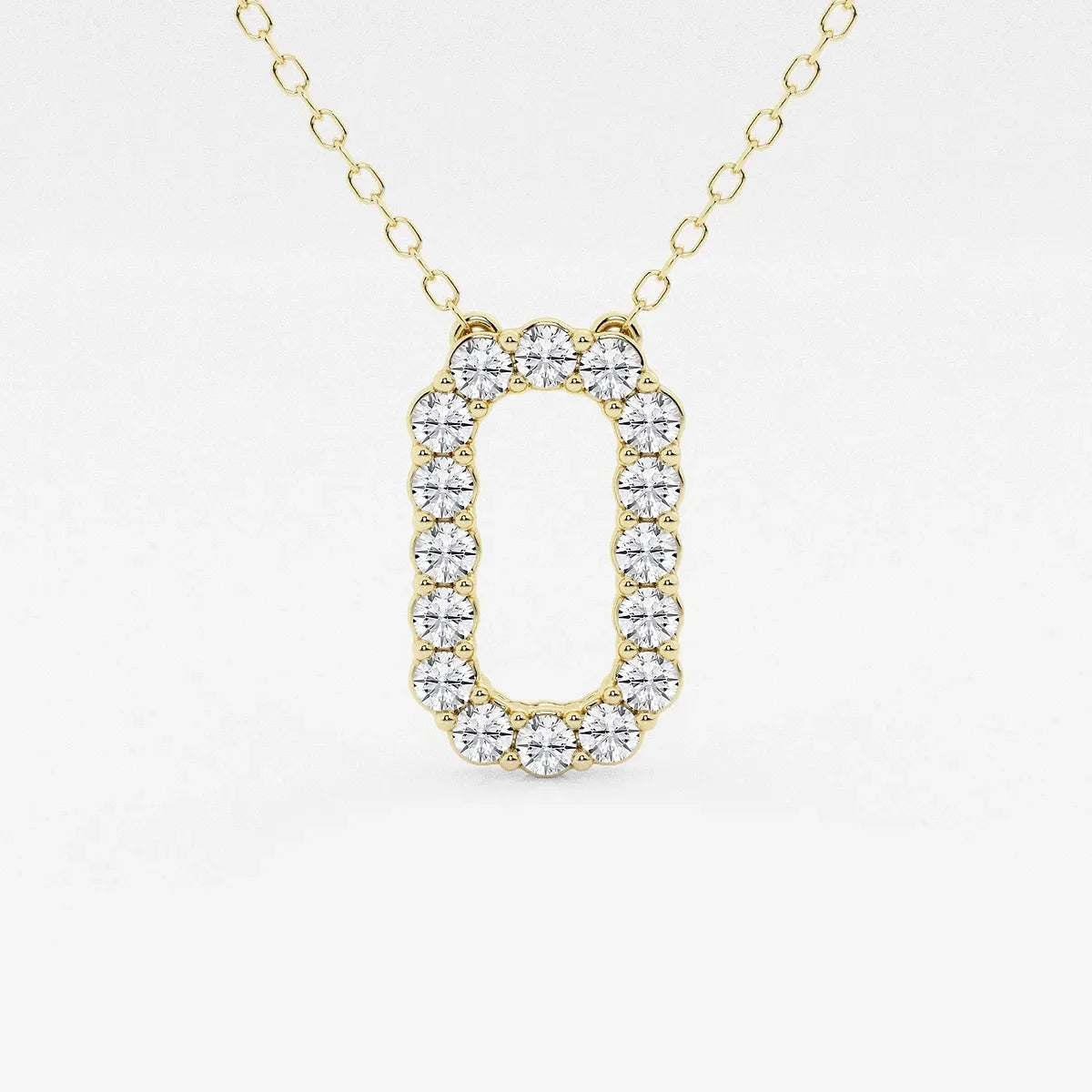Yellow gold pendant necklace with oval outline of lab grown diamonds, Delux Jewelry