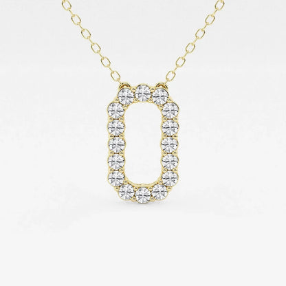 Yellow gold pendant necklace with oval outline of lab grown diamonds, Delux Jewelry