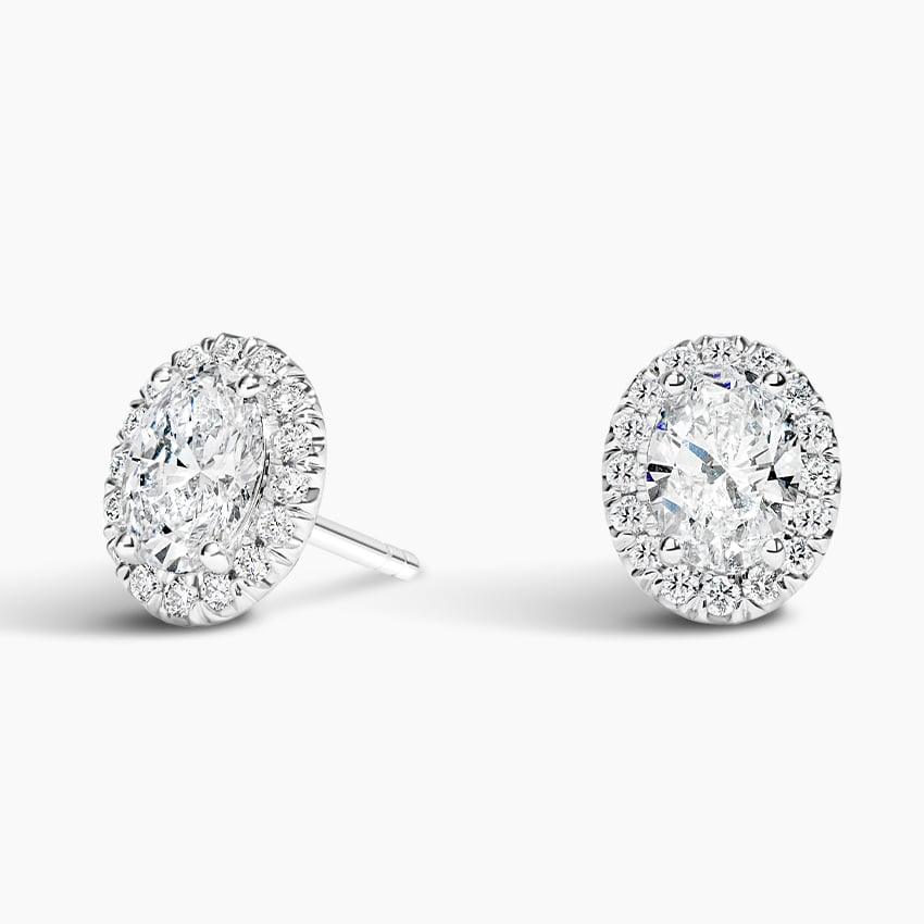 Oval halo lab diamond stud earrings in 14K white gold, fine jewelry by Delux Jewelry