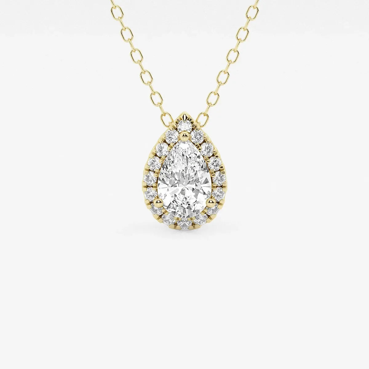 Pear-shaped lab grown diamond pendant in yellow gold by Delux Jewelry