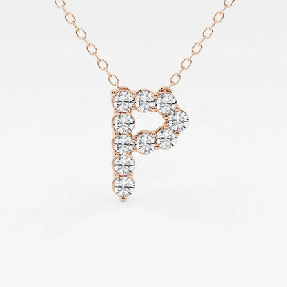 Rose gold necklace with lab grown diamond letter P pendant, Delux Jewelry