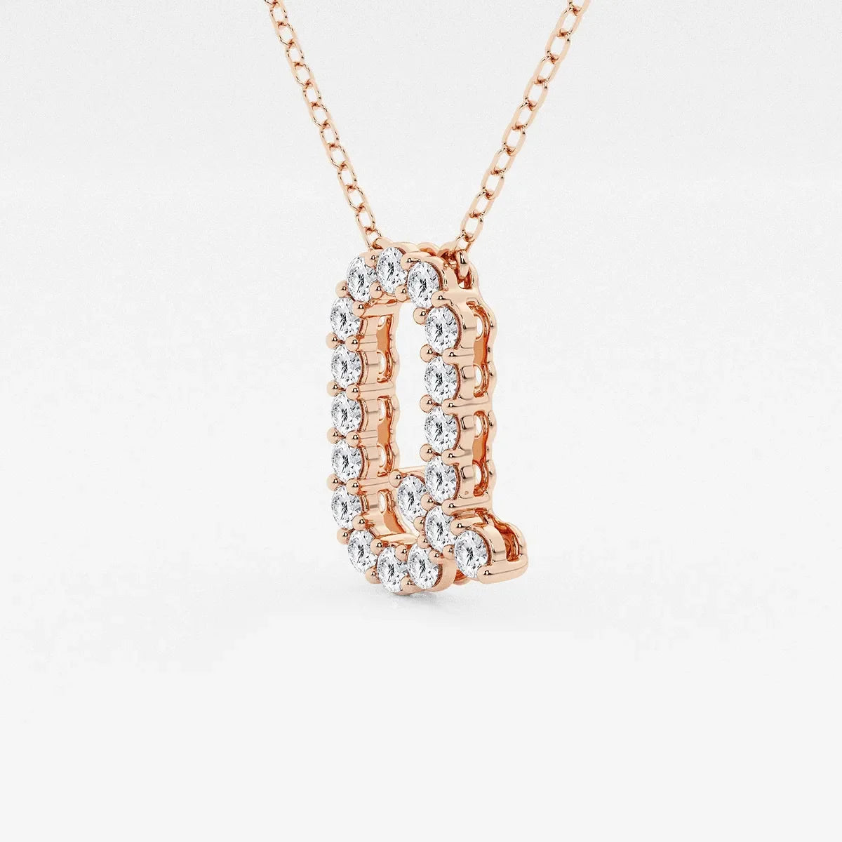 Rose gold pendant necklace with letter Q, lab grown diamonds, Delux Jewelry