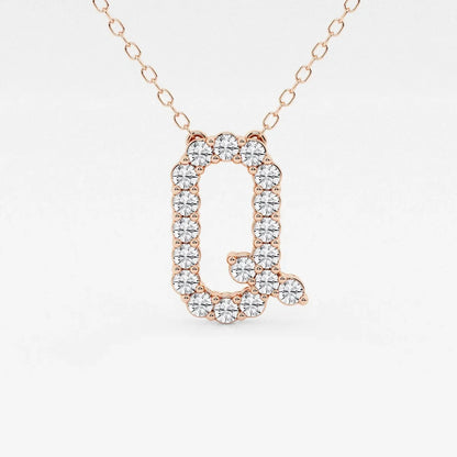 Rose gold pendant necklace with letter Q, set with lab grown diamonds from Delux Jewelry