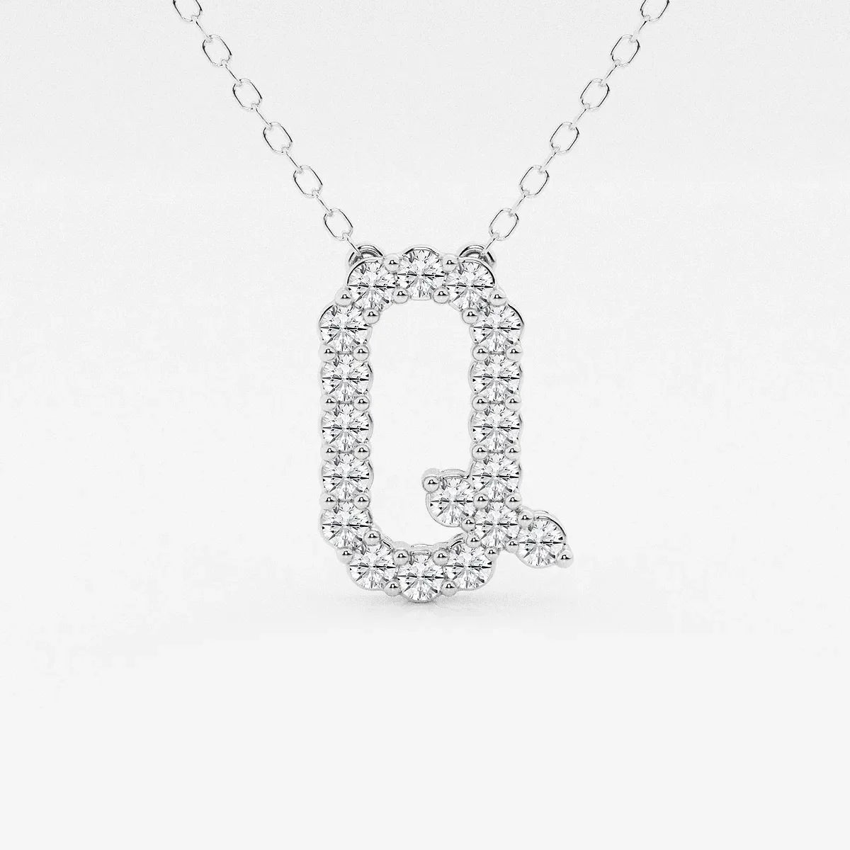 Lab grown diamond Q pendant necklace in white gold from Delux Jewelry