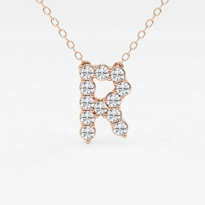 Rose gold necklace with letter R pendant made of lab grown diamonds, Delux Jewelry