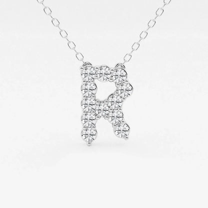 White gold letter R pendant necklace with lab grown diamonds by Delux Jewelry