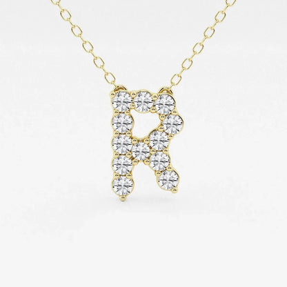 Yellow gold necklace with letter R pendant featuring lab grown diamonds, Delux Jewelry