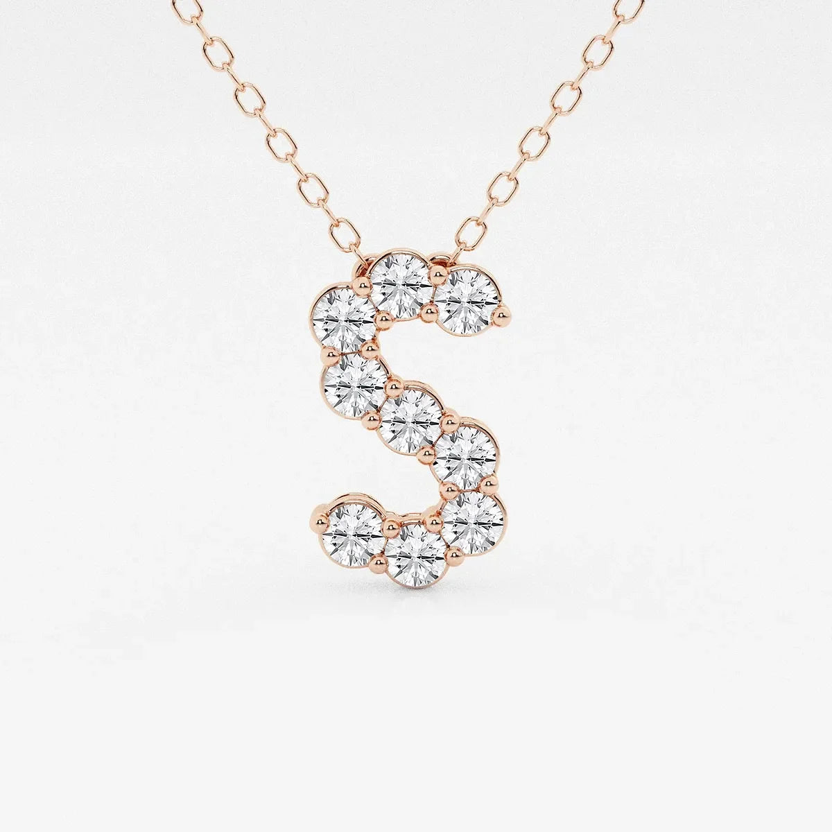 Rose gold S initial pendant necklace with lab grown diamonds by Delux Jewelry