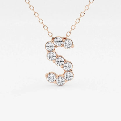 Rose gold S initial pendant necklace with lab grown diamonds by Delux Jewelry
