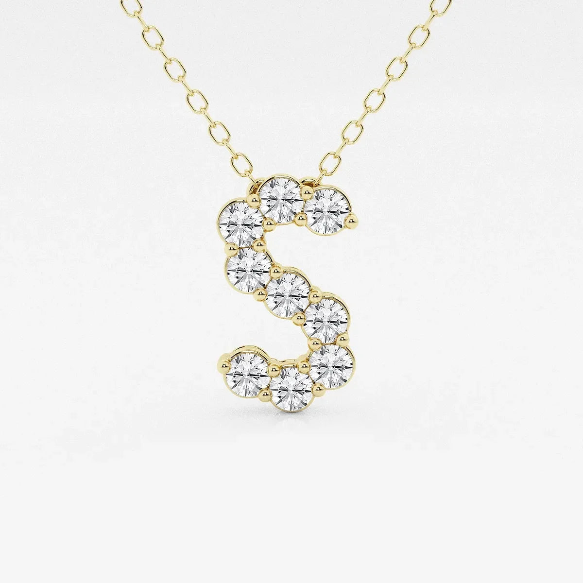 Gold necklace with S-shaped pendant featuring lab grown diamonds, Delux Jewelry fine jewelry