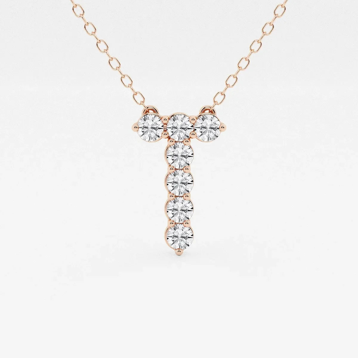 Rose gold necklace with T-shaped lab grown diamond pendant, Delux Jewelry fine jewelry