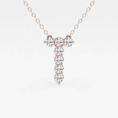 Rose gold necklace with T-shaped lab grown diamond pendant, Delux Jewelry fine jewelry