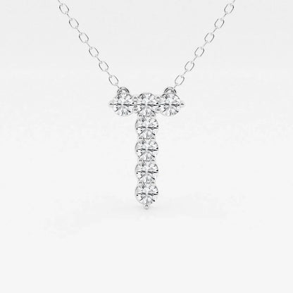 White gold pendant necklace with lab grown diamonds in a T shape from Delux Jewelry