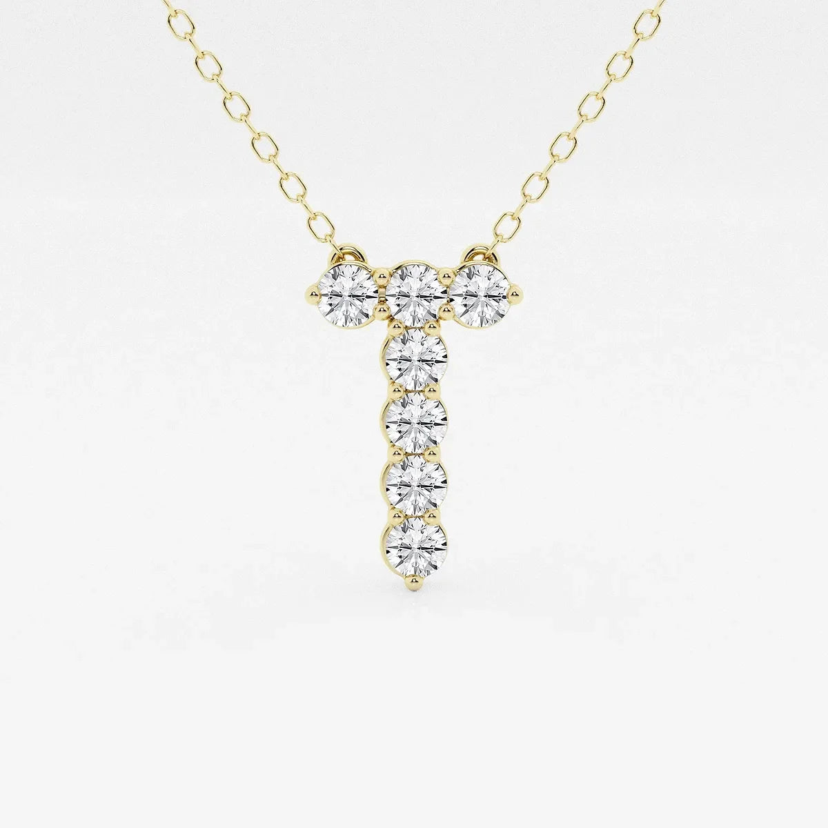 Yellow gold necklace with letter T pendant set with lab grown diamonds, Delux Jewelry