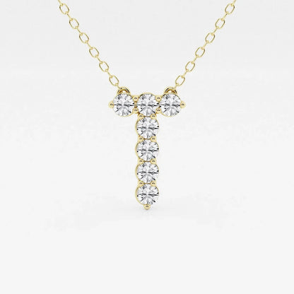 Yellow gold necklace with letter T pendant set with lab grown diamonds, Delux Jewelry