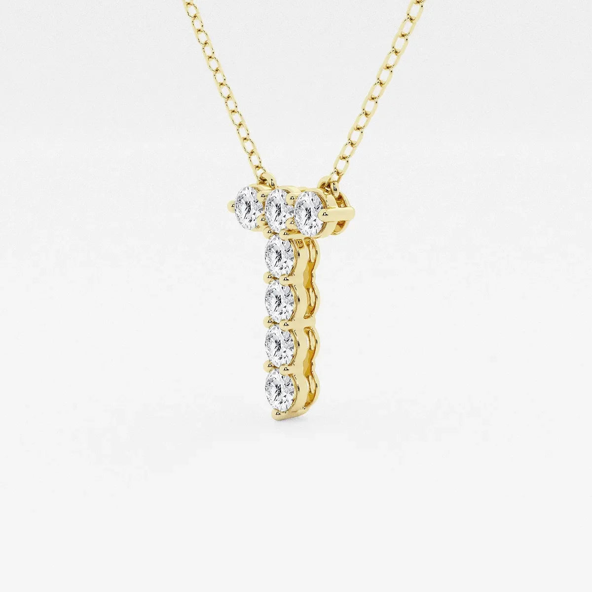 Yellow gold necklace with T-shaped lab grown diamond pendant by Delux Jewelry