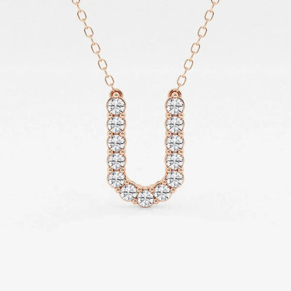 Rose gold U pendant necklace with lab grown diamonds on delicate chain, Delux Jewelry