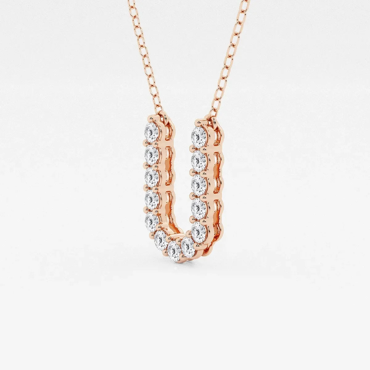 Rose gold U-shaped pendant necklace with lab grown diamonds by Delux Jewelry