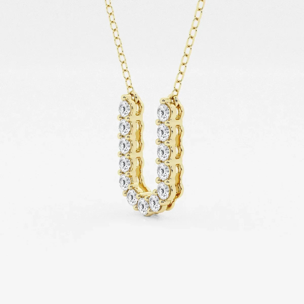 Yellow gold U pendant necklace with lab grown diamonds on a chain, Delux Jewelry