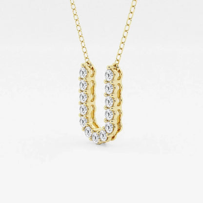 Yellow gold U pendant necklace with lab grown diamonds on a chain, Delux Jewelry