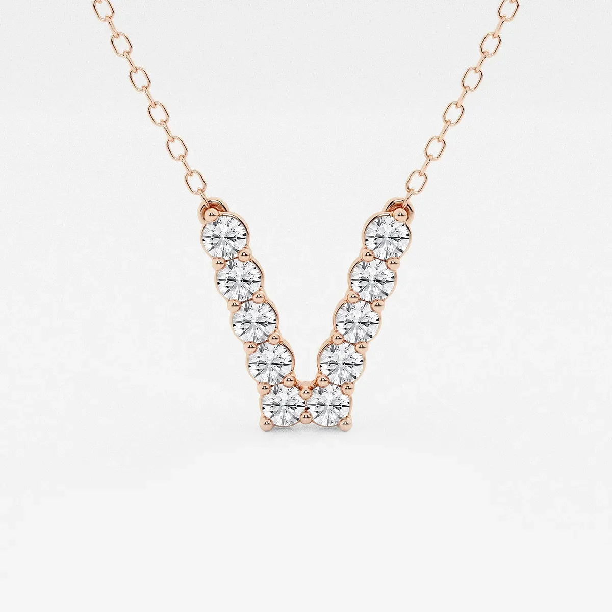 Rose gold necklace with V-shaped lab grown diamond pendant, Delux Jewelry fine jewelry