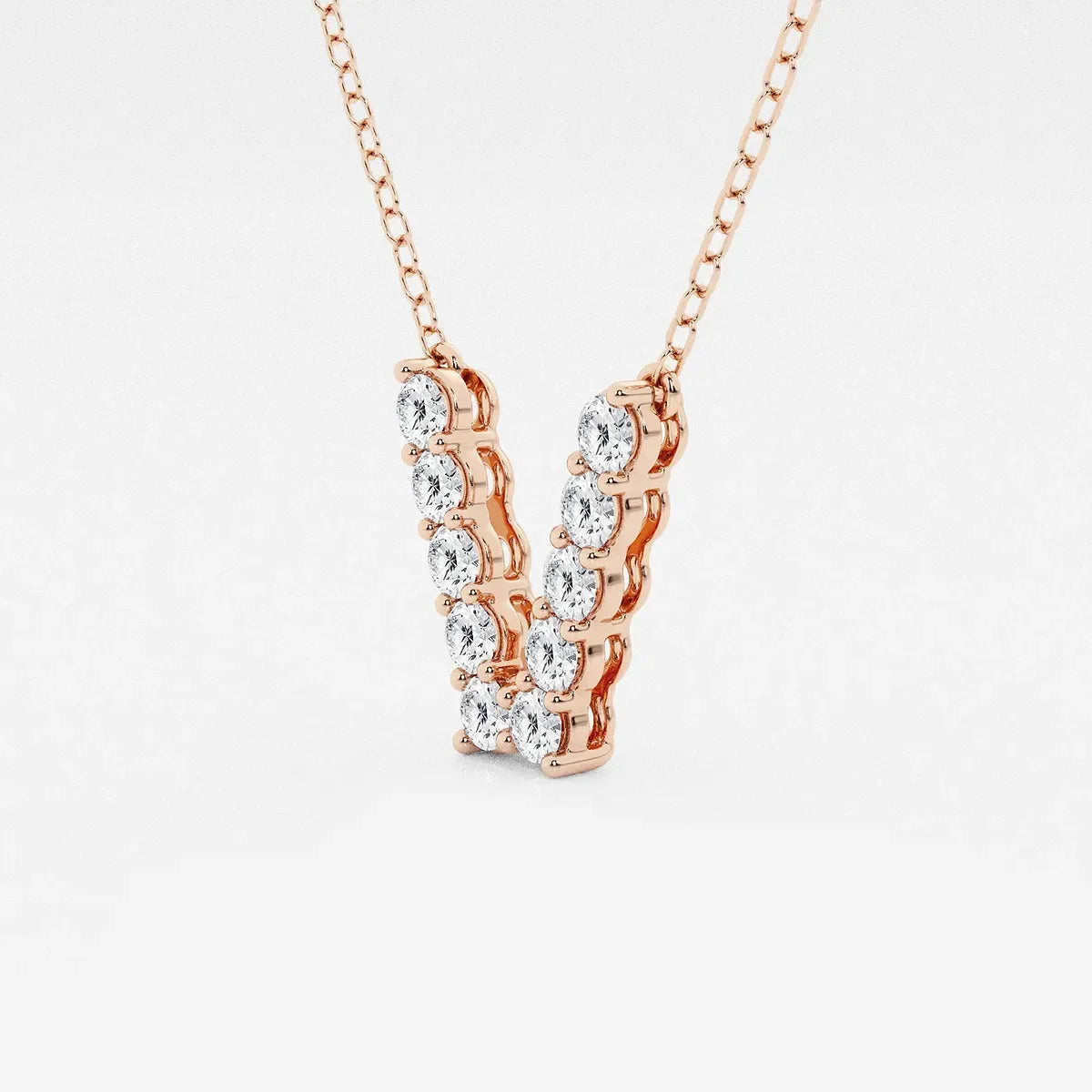 Rose gold V pendant necklace with lab grown diamonds by Delux Jewelry