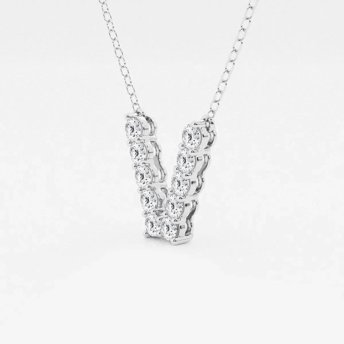 White gold V-shaped pendant necklace with lab grown diamonds on chain, Delux Jewelry