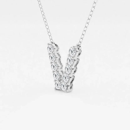 White gold V-shaped pendant necklace with lab grown diamonds on chain, Delux Jewelry