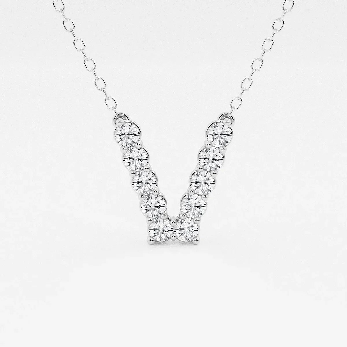 V-shaped white gold pendant necklace with lab grown diamonds by Delux Jewelry