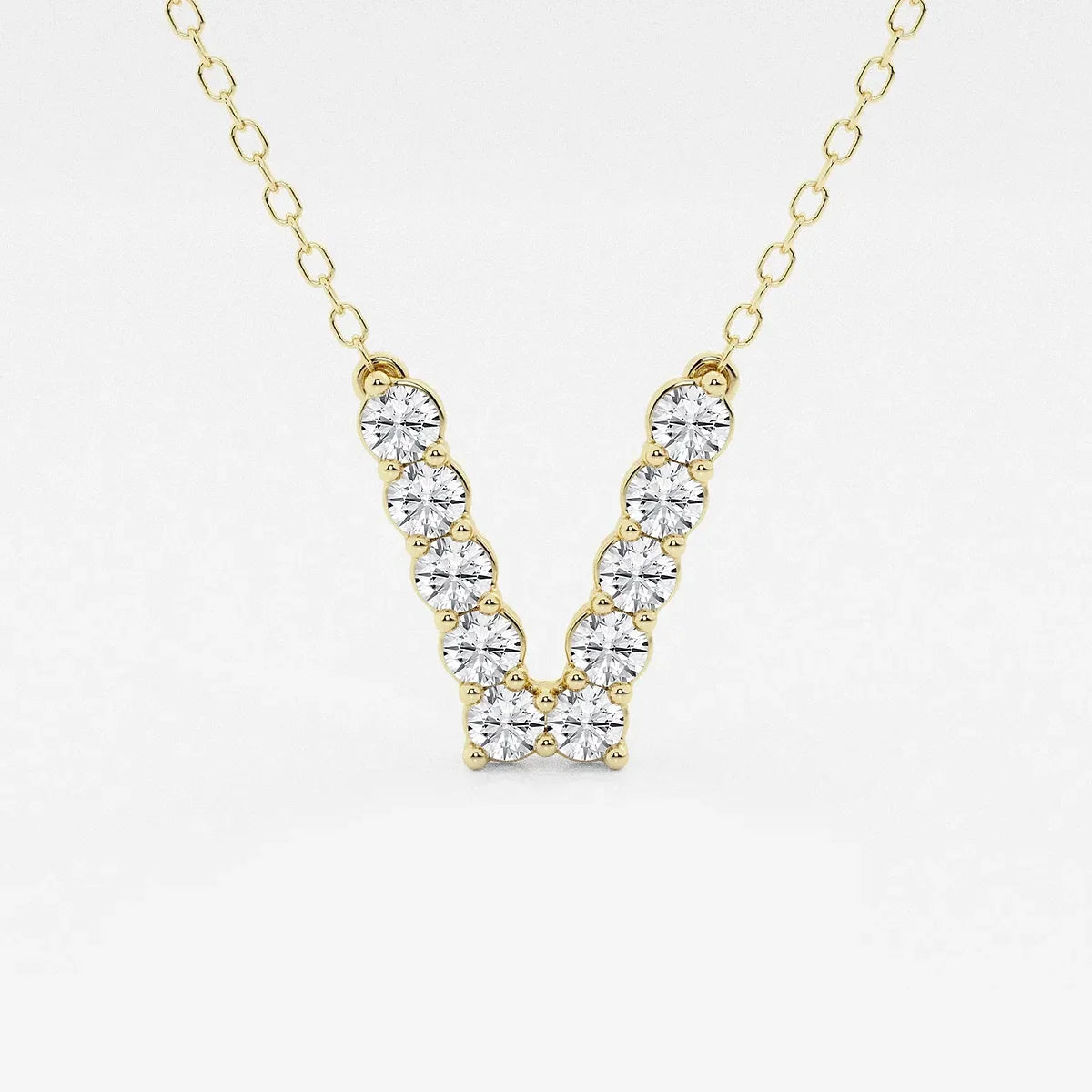 Yellow gold V pendant necklace with lab grown diamonds from Delux Jewelry