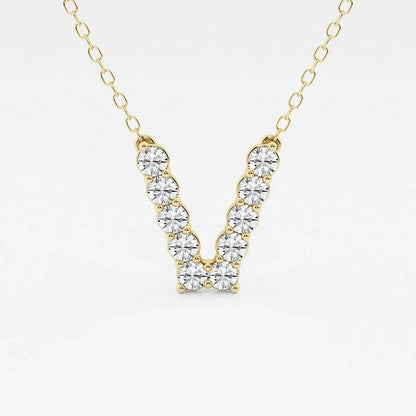 Yellow gold V pendant necklace with lab grown diamonds from Delux Jewelry
