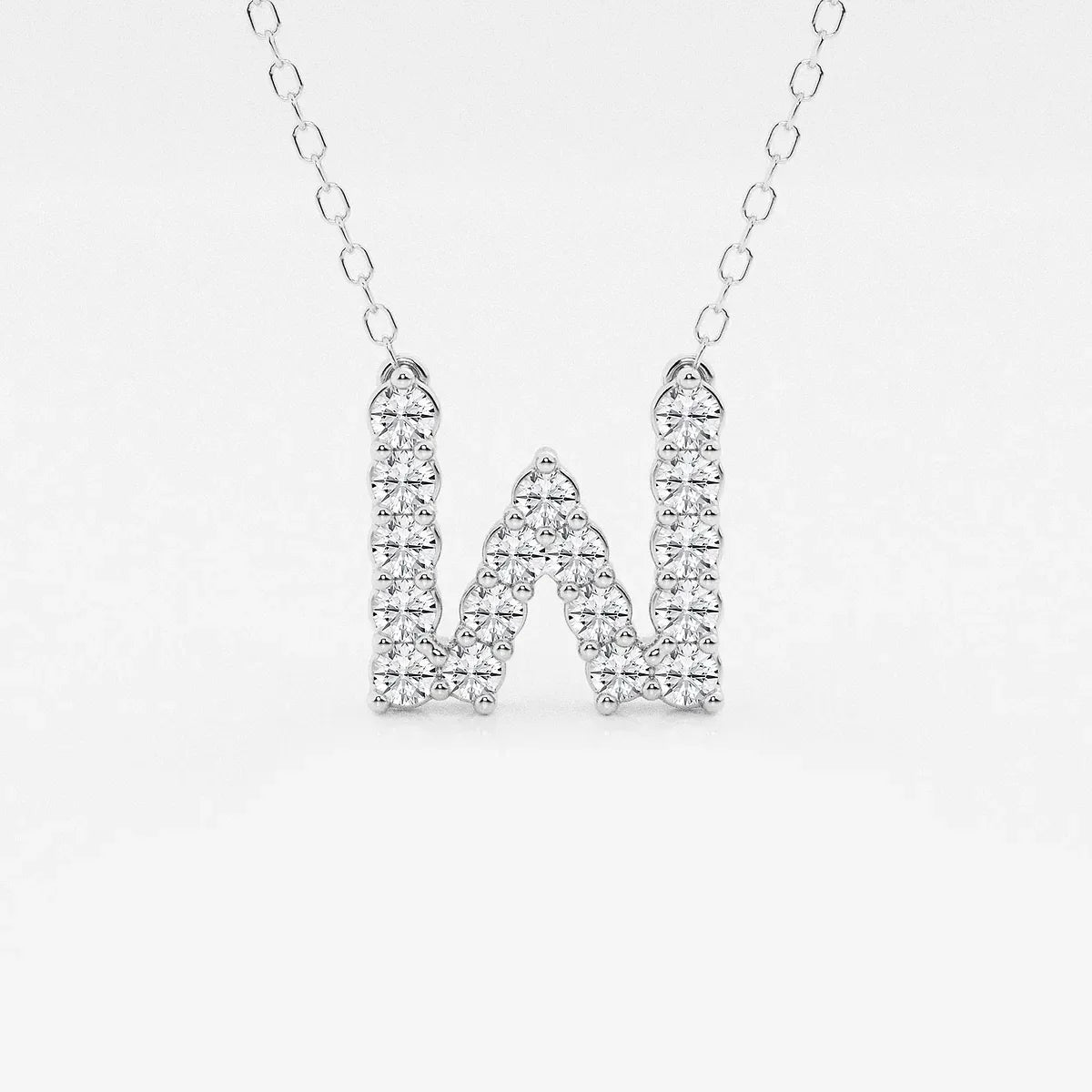White gold lab grown diamond W initial pendant necklace from Delux Jewelry