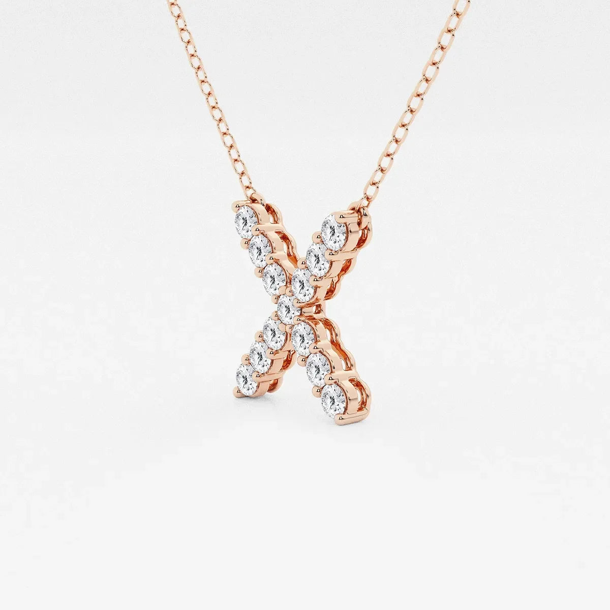 Rose gold X pendant necklace with lab grown diamonds on delicate chain, Delux Jewelry